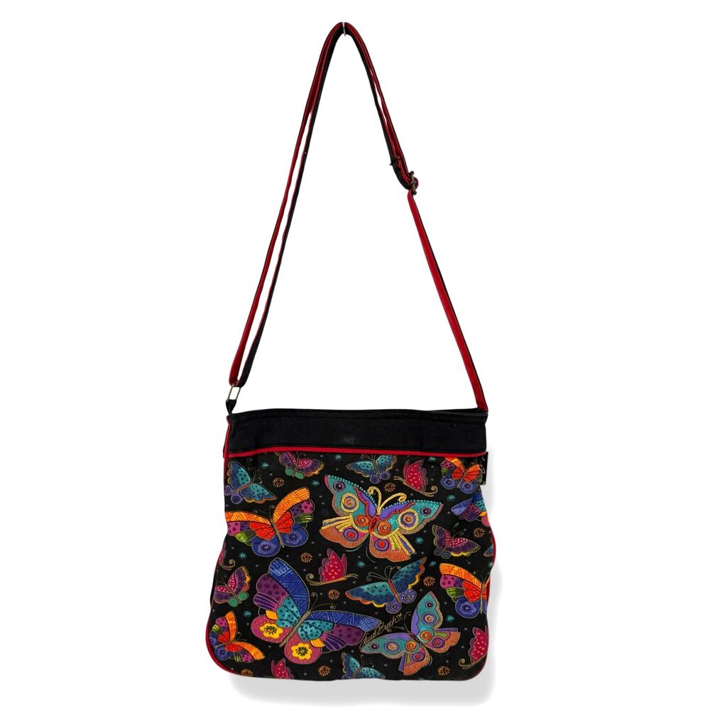 Laruel Burch Beaded Butterfly Pirnt Crossbody Shoulder Handbag Adjustable Strap